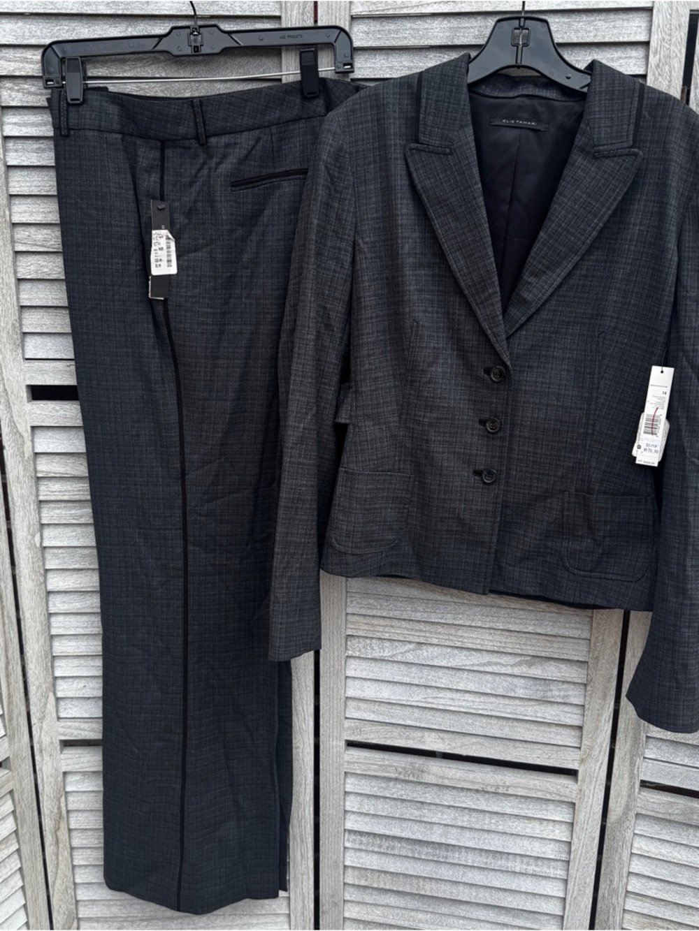 Elie Tahari Charcoal Pinstripe Blazer and Trousers